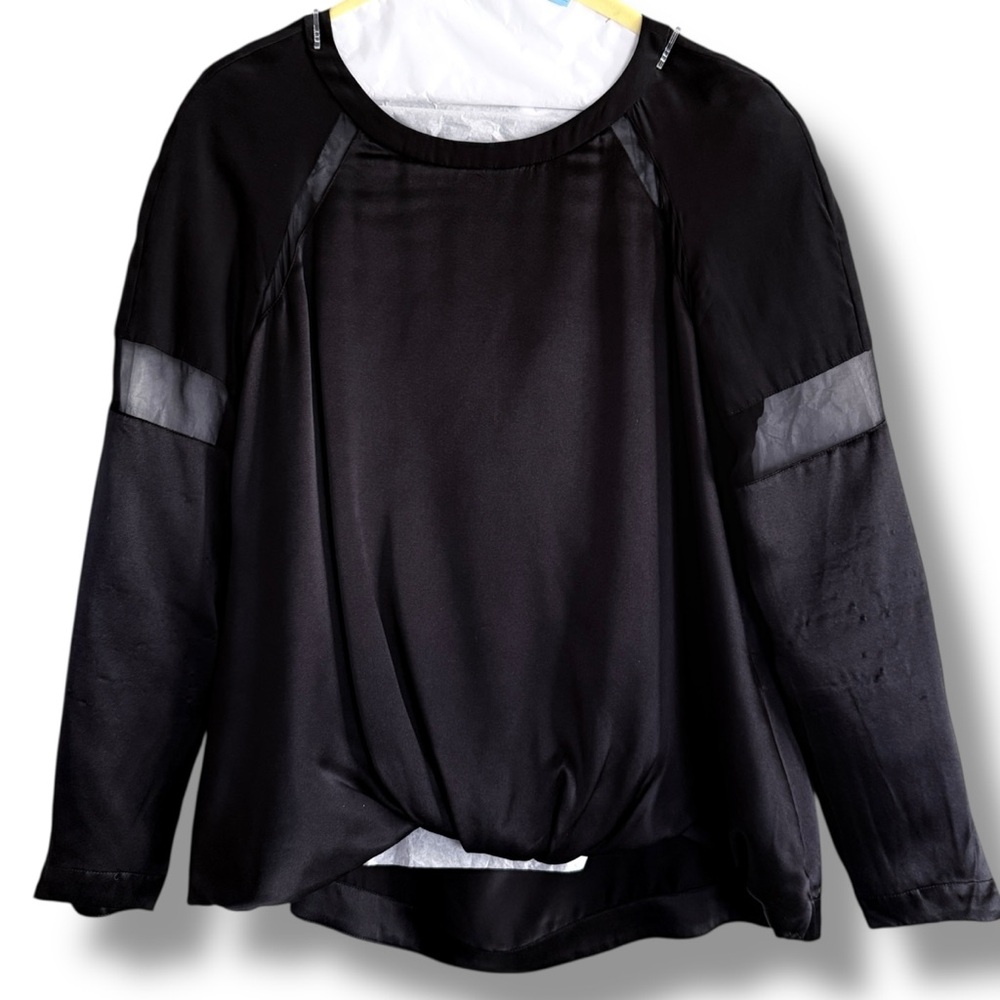 Elizabeth and James Silk Sheer Panel Sleeve Zip Back Top Size XS